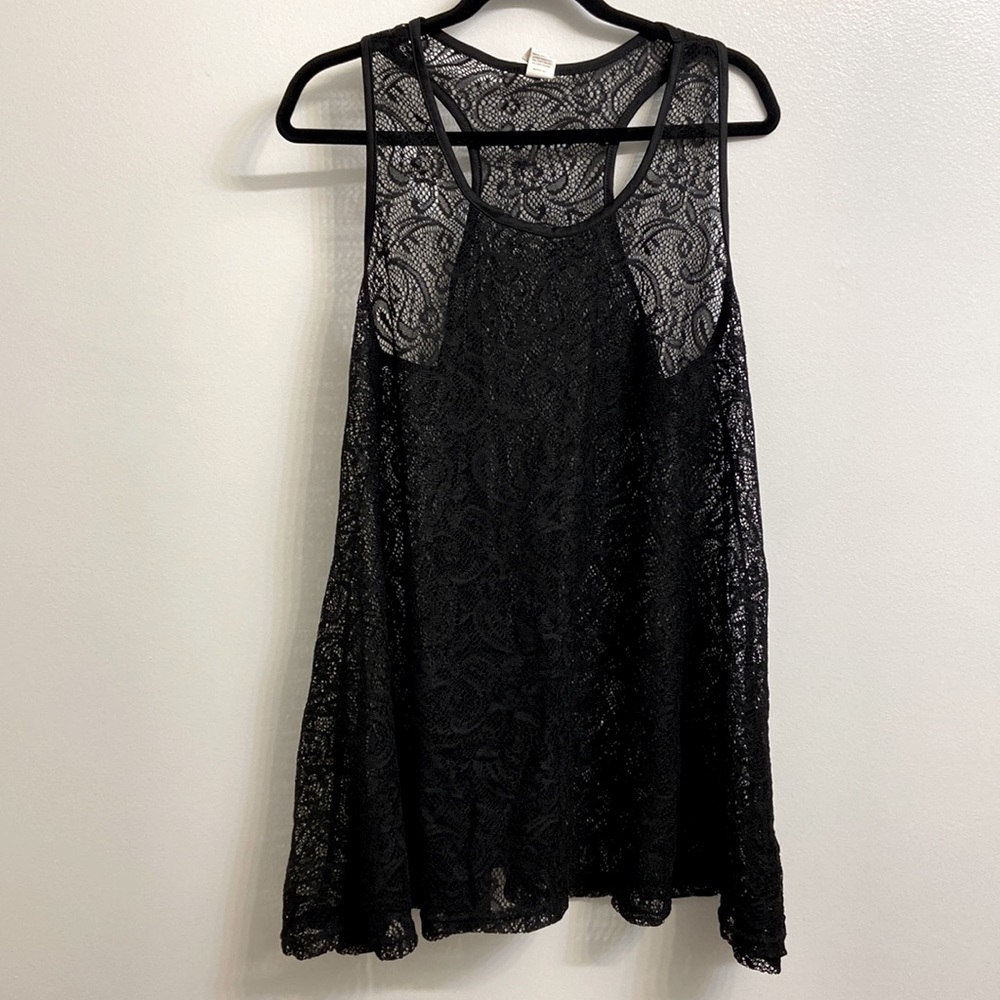 Swim cover—XL black lacy racer-back